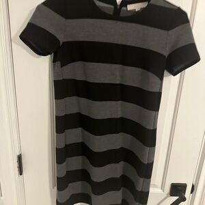 LOFT Black and Gray Striped Mini Dress